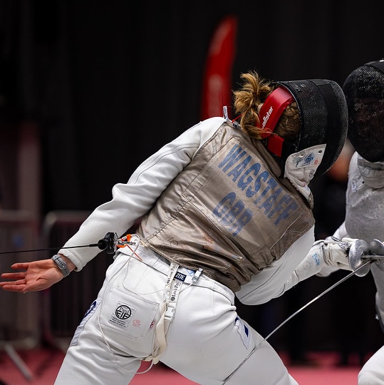 University of Edinburgh fencing captain Zoe Wagstaff in action. Credit: BUCS.